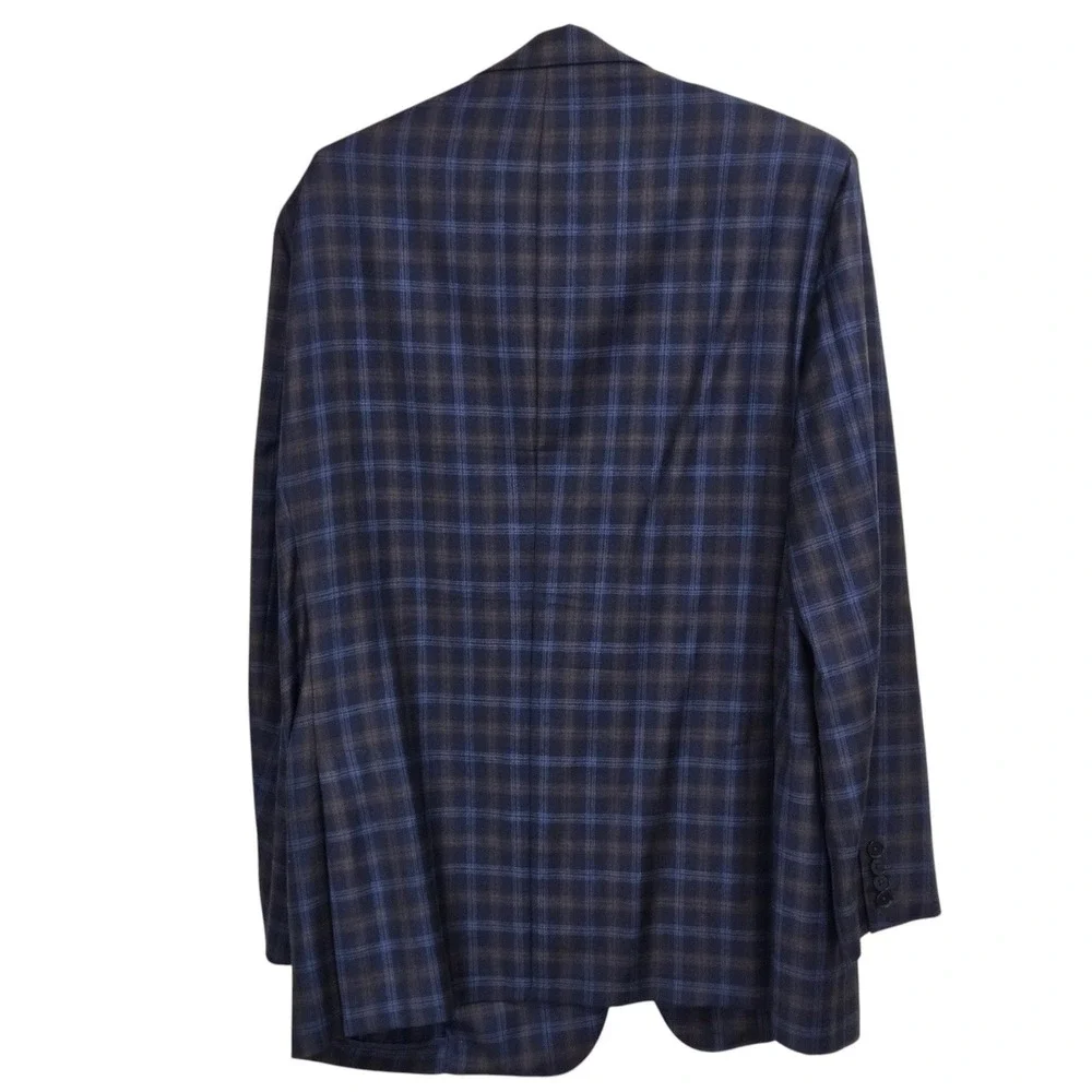 Robert Talbott Sport Coat 44T Blue Brown Plaid Carmel Unstructured Blazer 2002